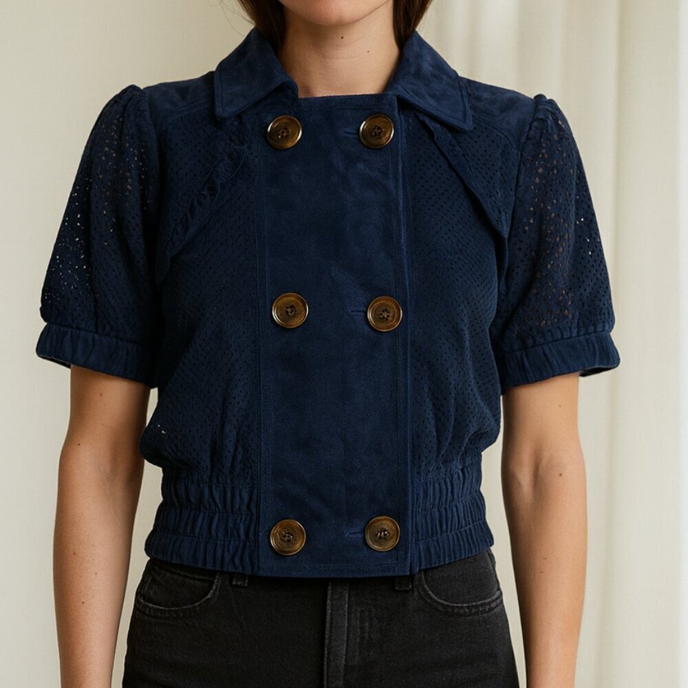 Valentino Navy Suede Jacket Sz 4